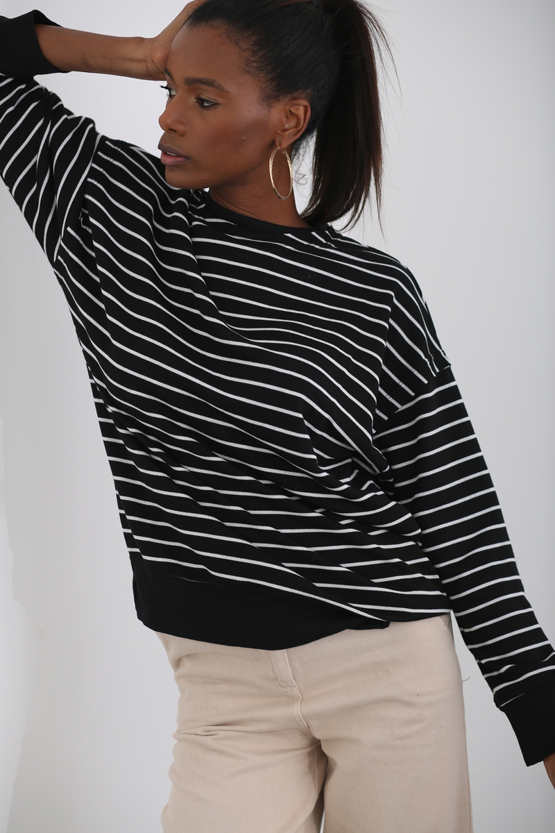 Siyah Çizgili Basic Sweatshirt 262