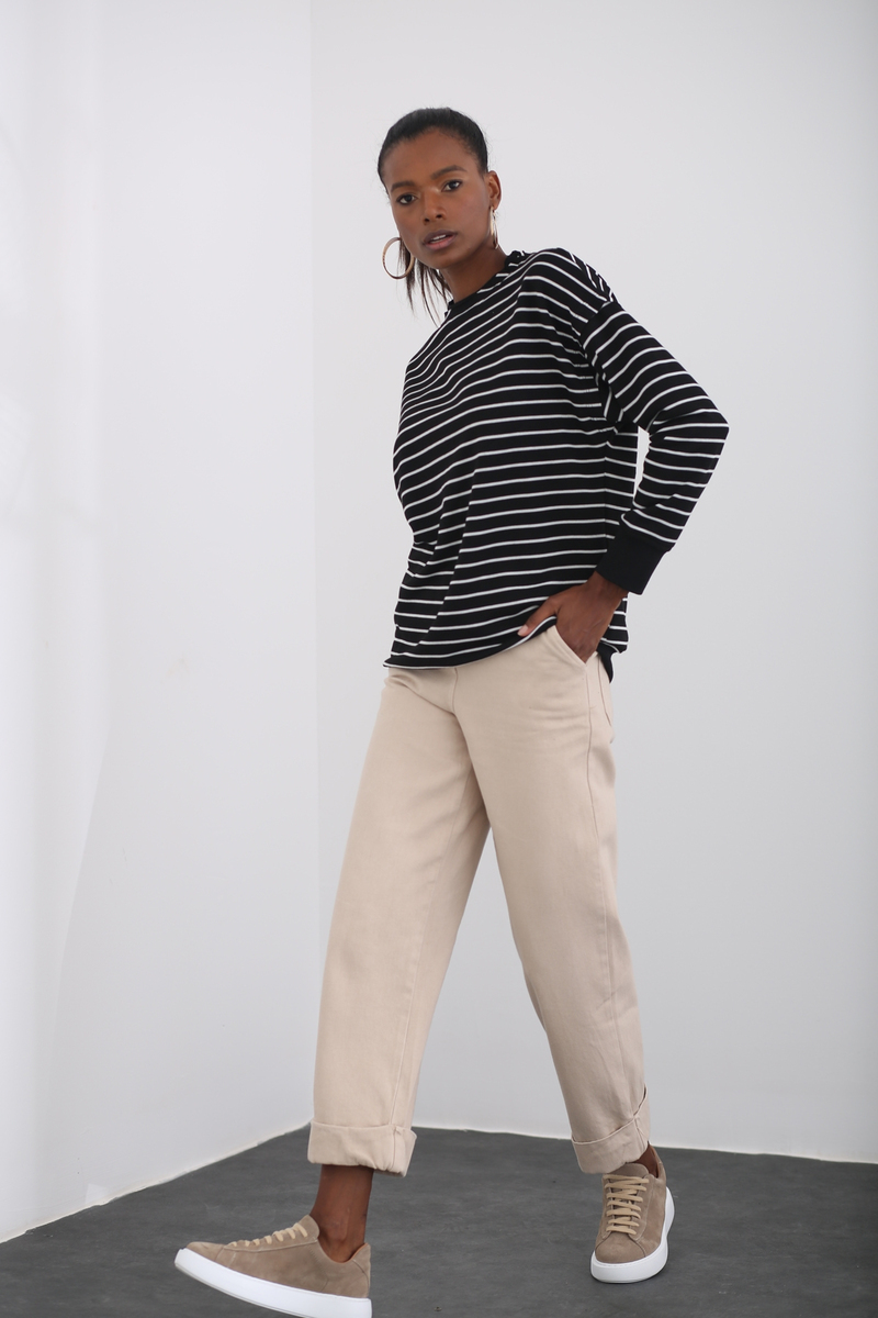 Siyah Çizgili Basic Sweatshirt 262