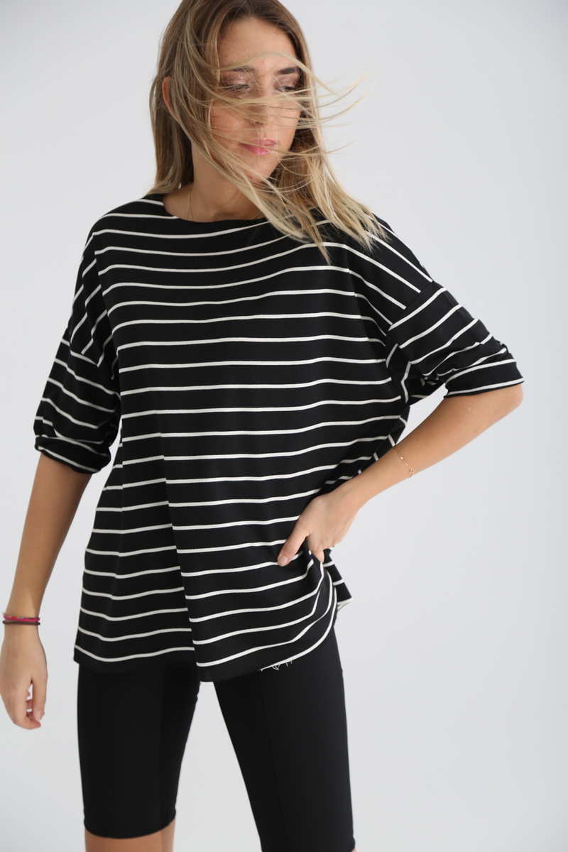 Siyah Çizgili Basic Tshirt 0117