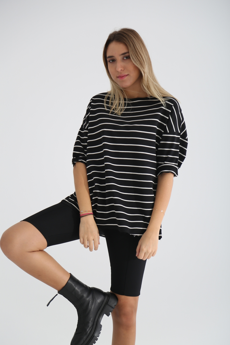 Siyah Çizgili Basic Tshirt 0117