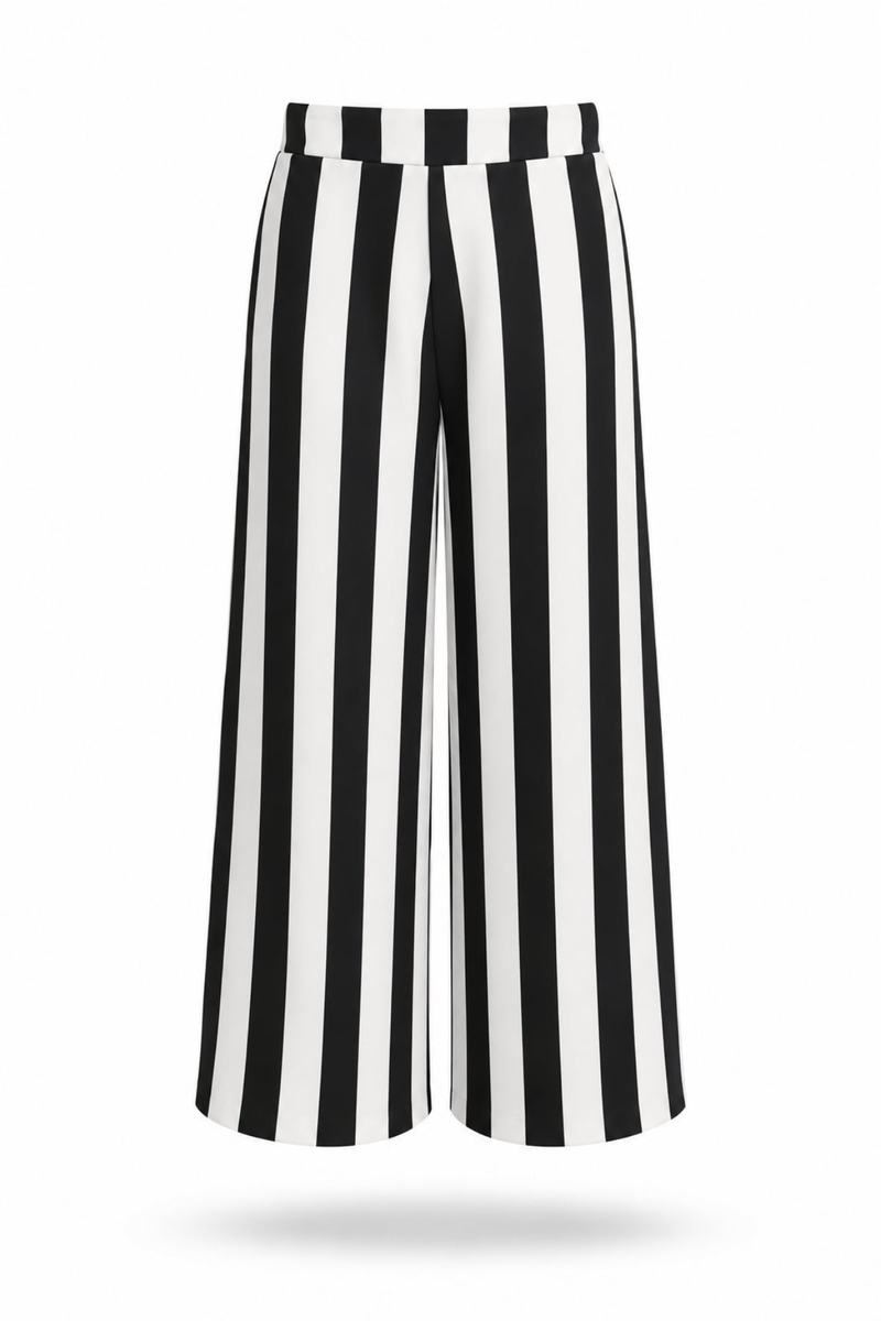 Siyah Çizgili Bol Paça Pantolon 00201