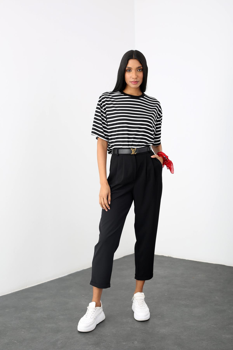 Siyah Çizgili Crop Tshirt 233893