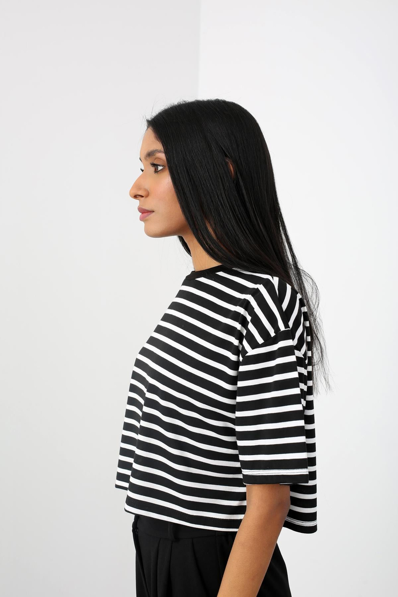 Siyah Çizgili Crop Tshirt 233893