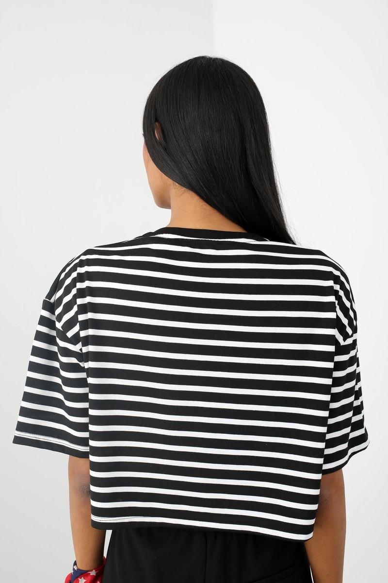 Siyah Çizgili Crop Tshirt 233893