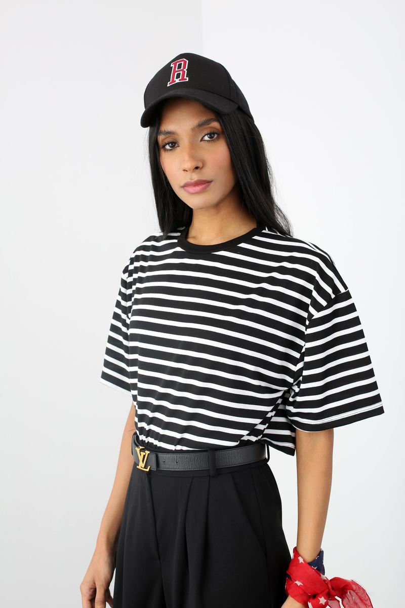 Siyah Çizgili Crop Tshirt 233893