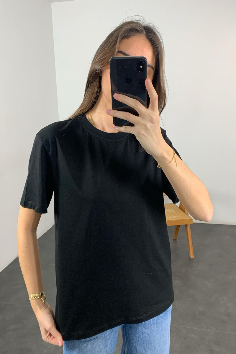 Siyah Comfort Tok Dokulu Basic Tişört 