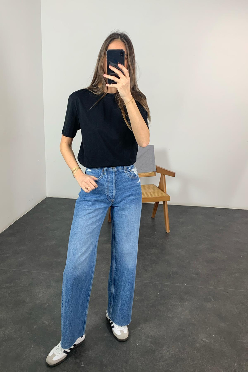 Siyah Comfort Tok Dokulu Basic Tişört 