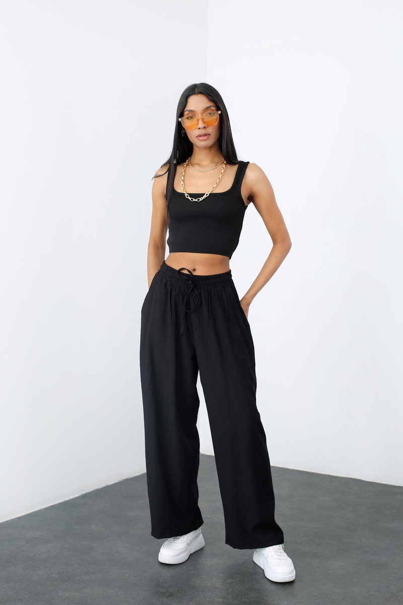 Siyah Crop Triko Atlet 0020