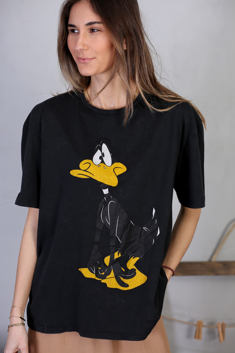 Siyah Daffy Duck Baskılı Tshirt