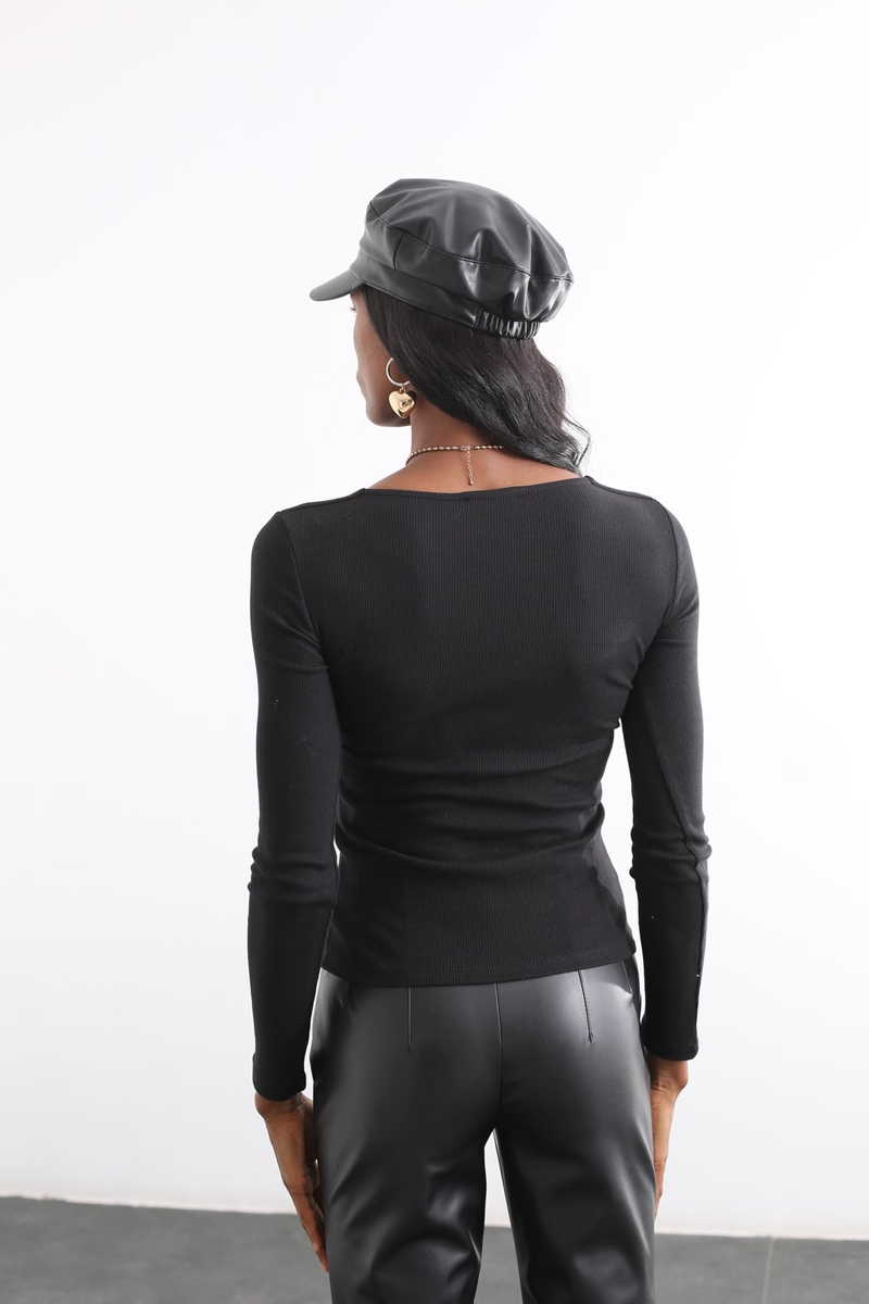Siyah Damla Yaka Bluz 2260