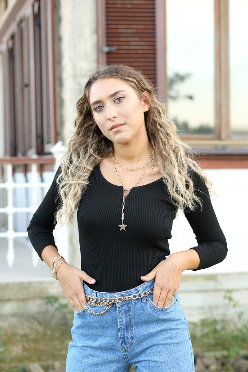 Siyah Damla Yaka Bluz 2260