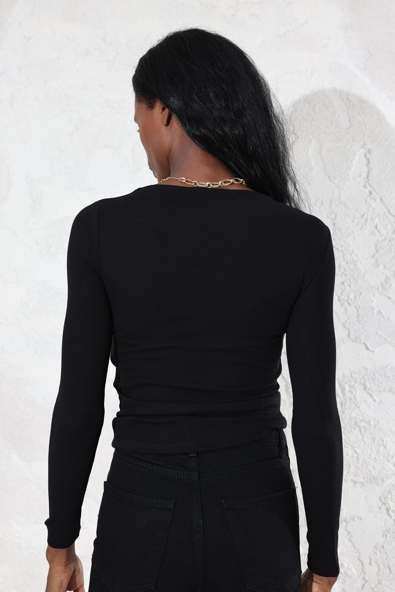 Siyah Damla Yaka Fitilli Bluz 2260