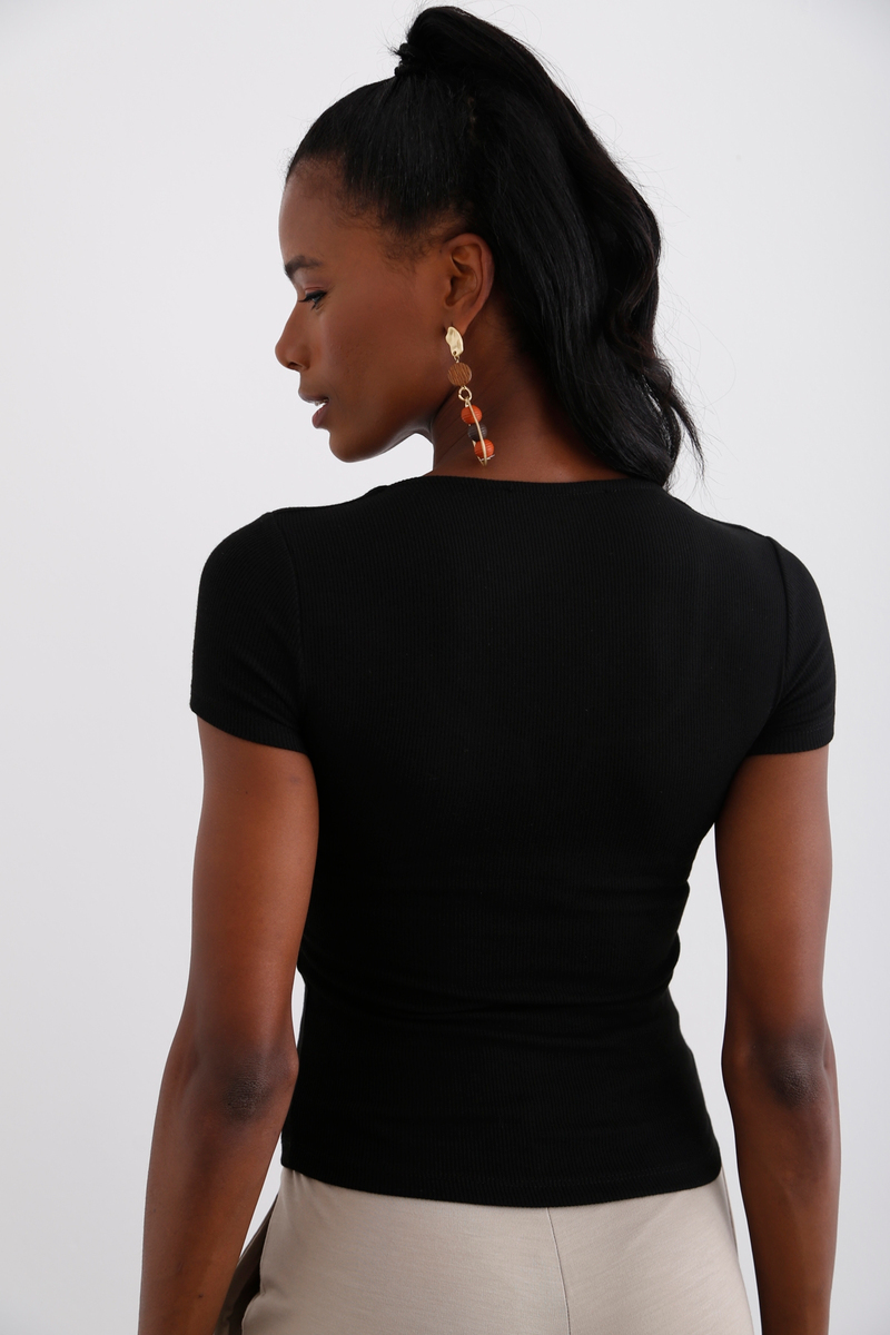 Siyah Damla Yaka Tshirt 3692