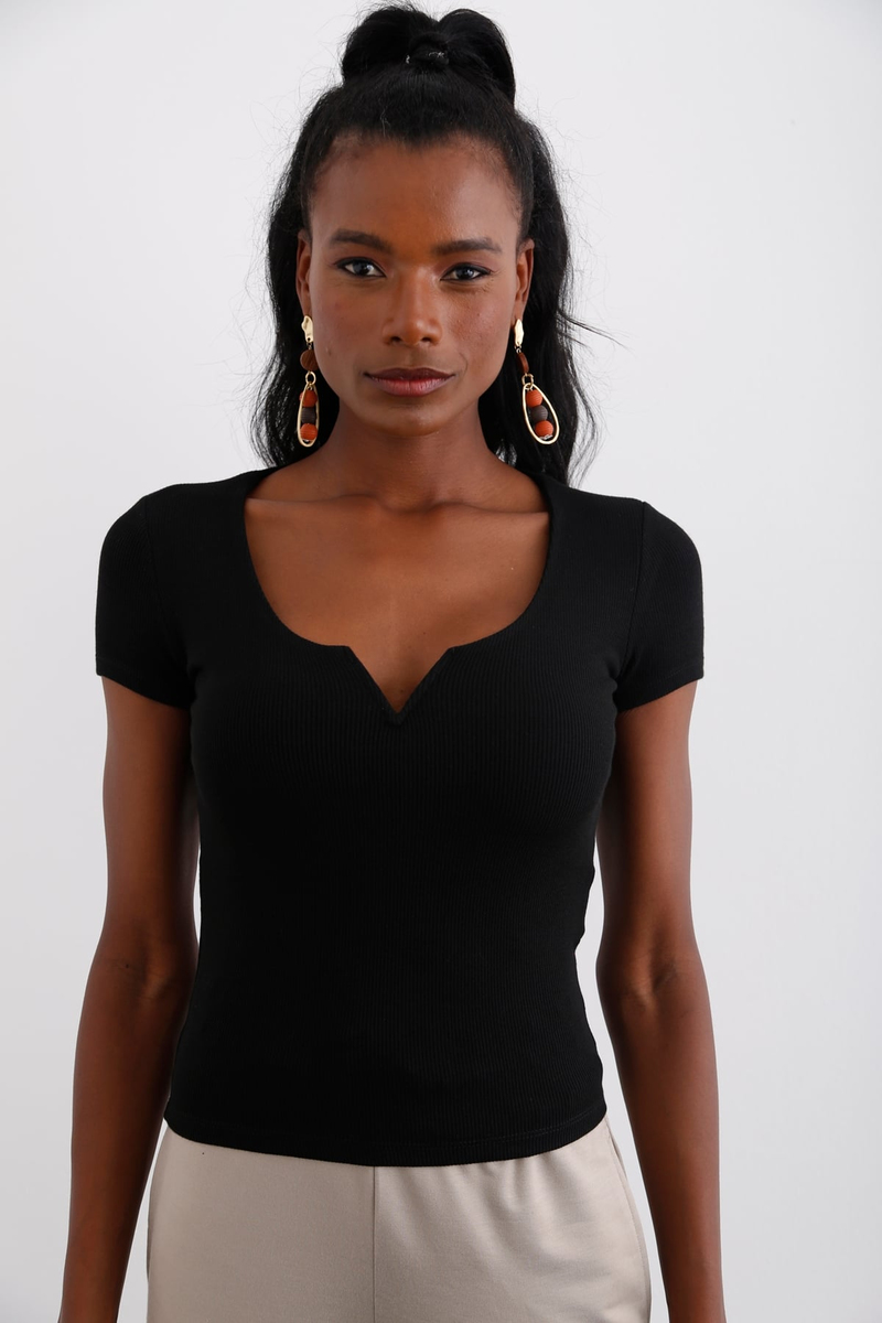 Siyah Damla Yaka Tshirt 3692