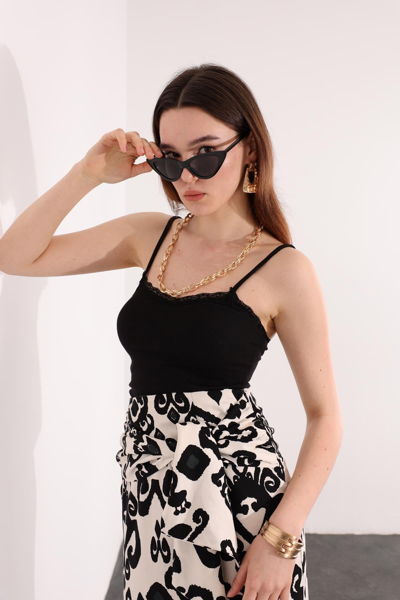 Siyah Dantelli Fitilli Atlet 3852