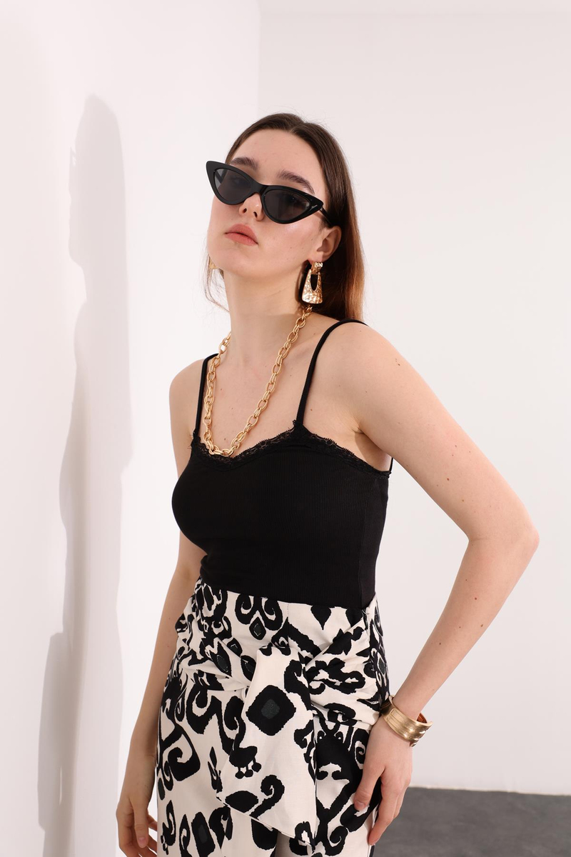 Siyah Dantelli Fitilli Atlet 3852