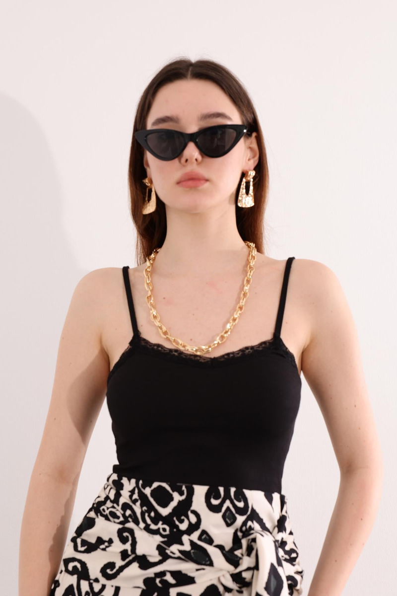 Siyah Dantelli Fitilli Atlet 3852