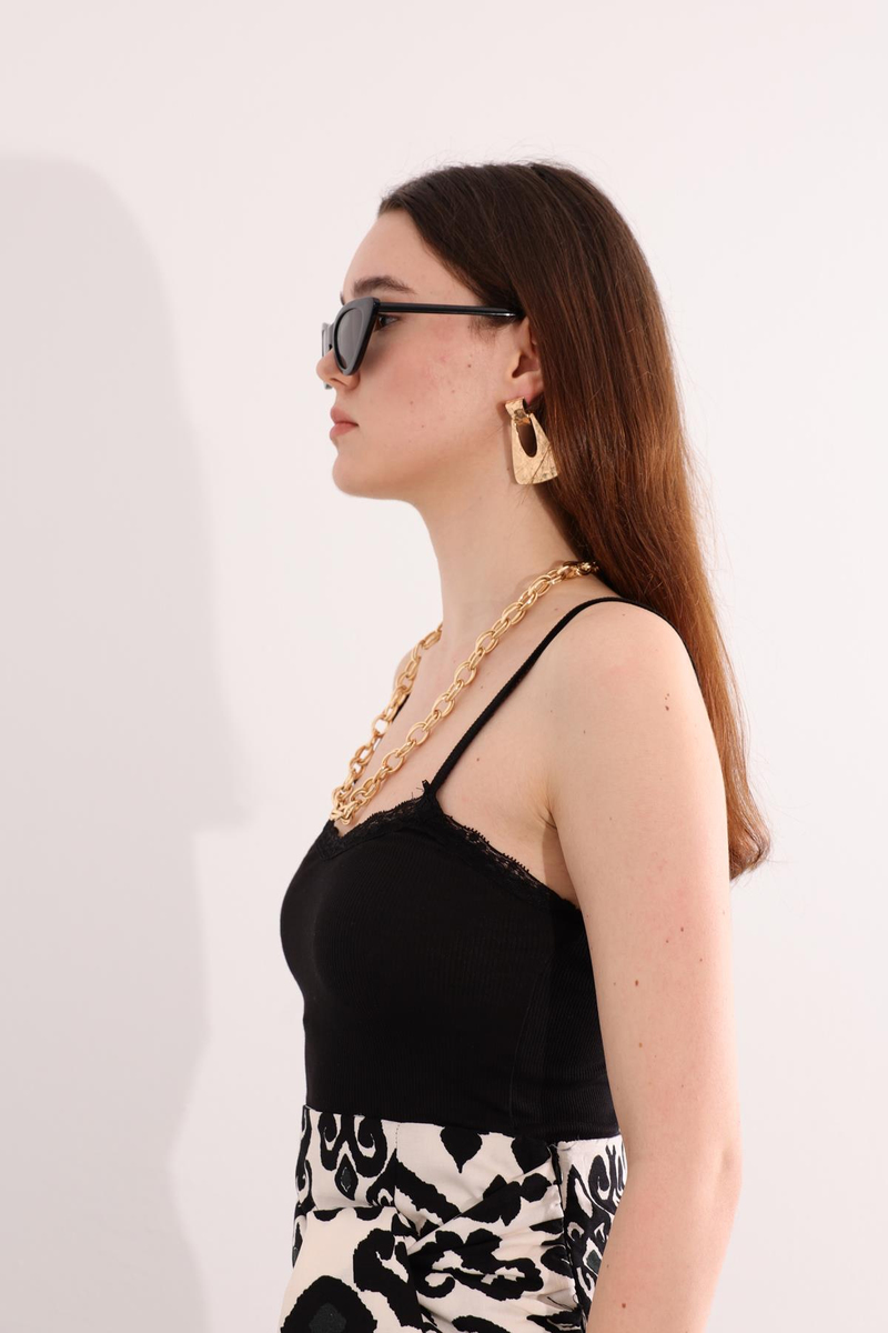 Siyah Dantelli Fitilli Atlet 3852