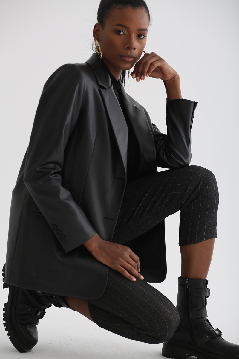 Siyah Deri Blazer Ceket 59050