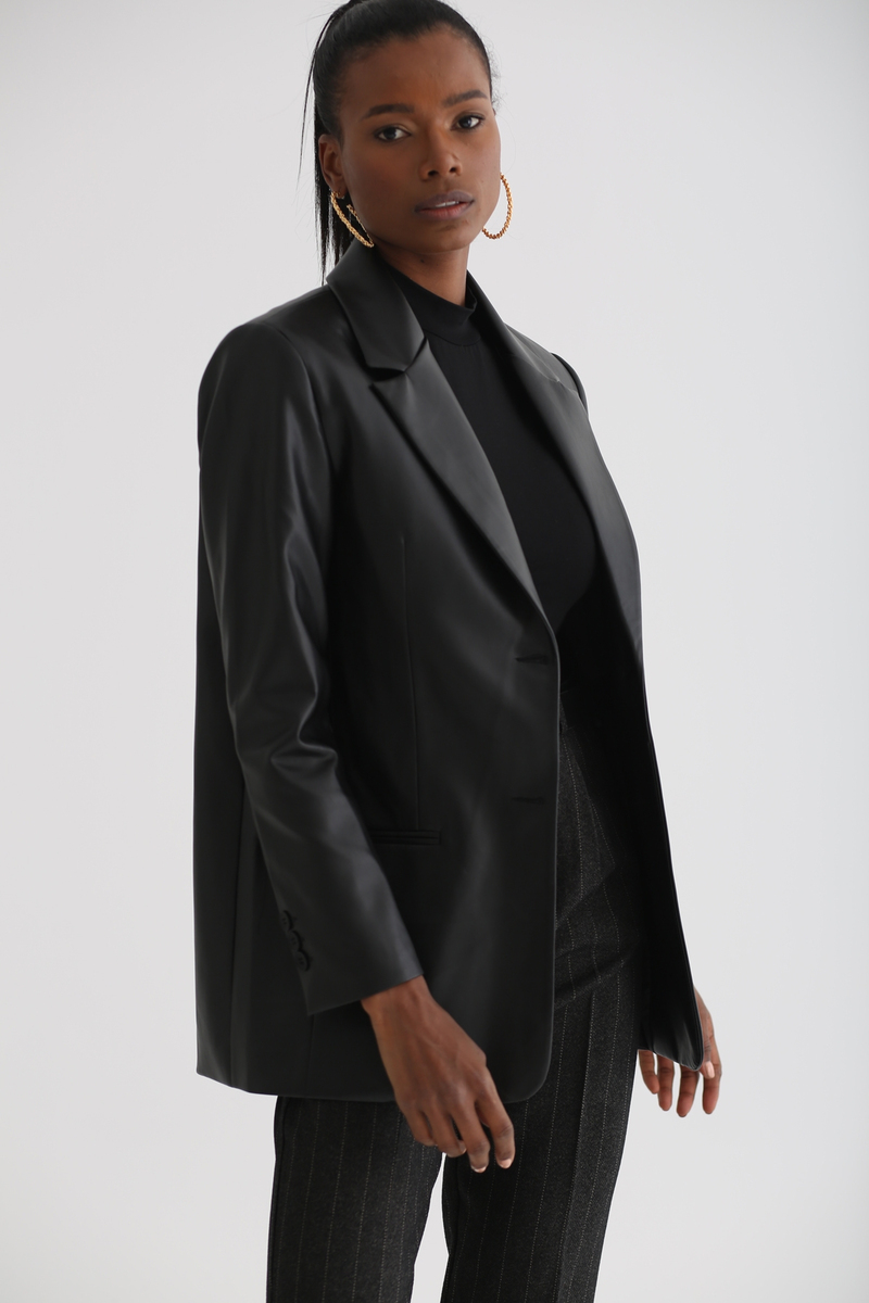 Siyah Deri Blazer Ceket 59050