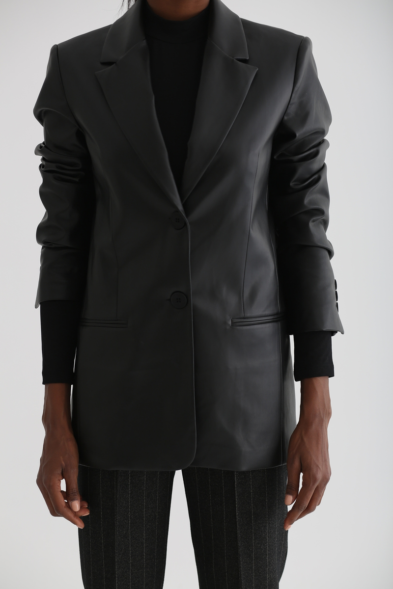 Siyah Deri Blazer Ceket 59050