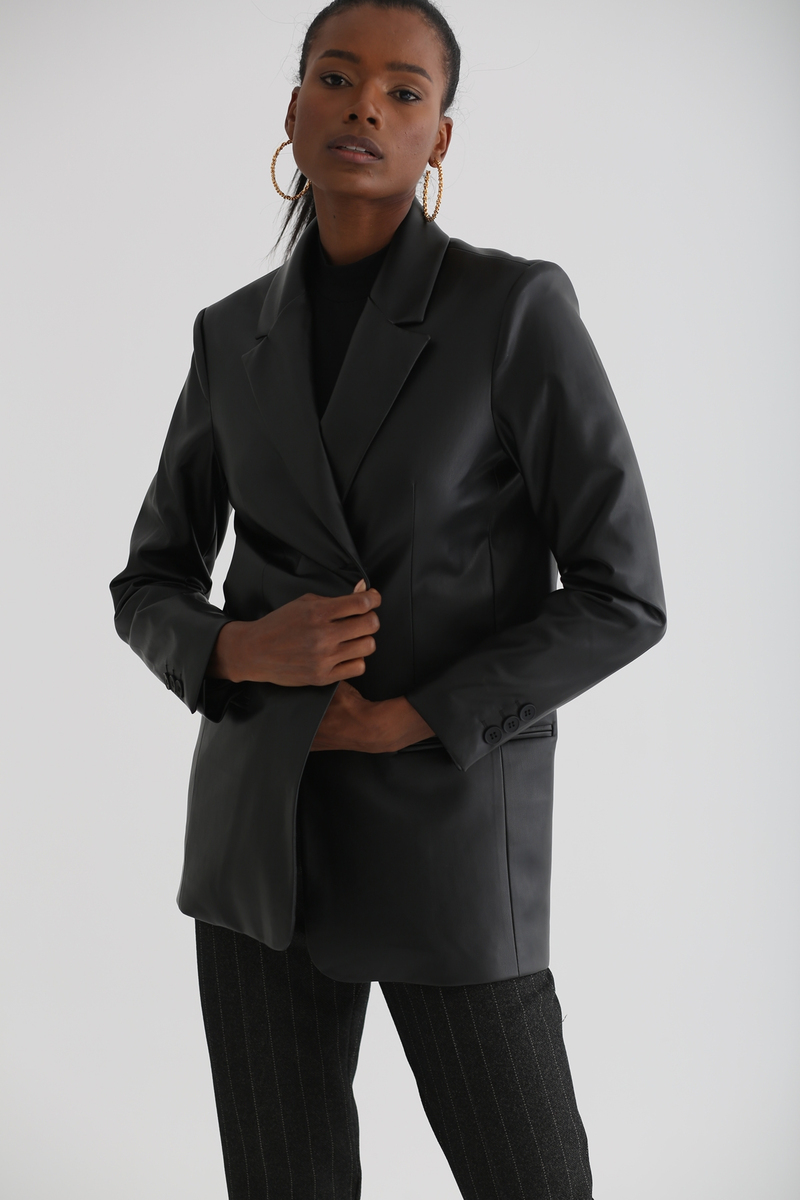 Siyah Deri Blazer Ceket 59050