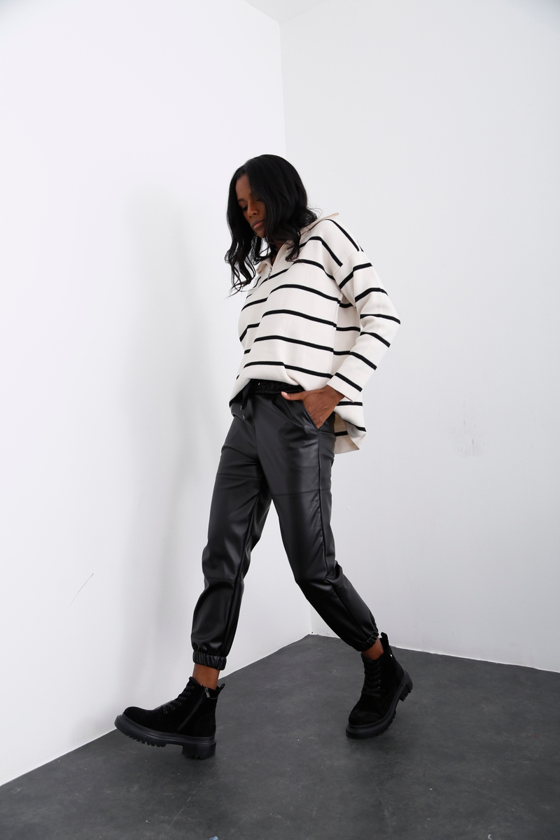 Siyah Deri Jogger Pantolon 24327