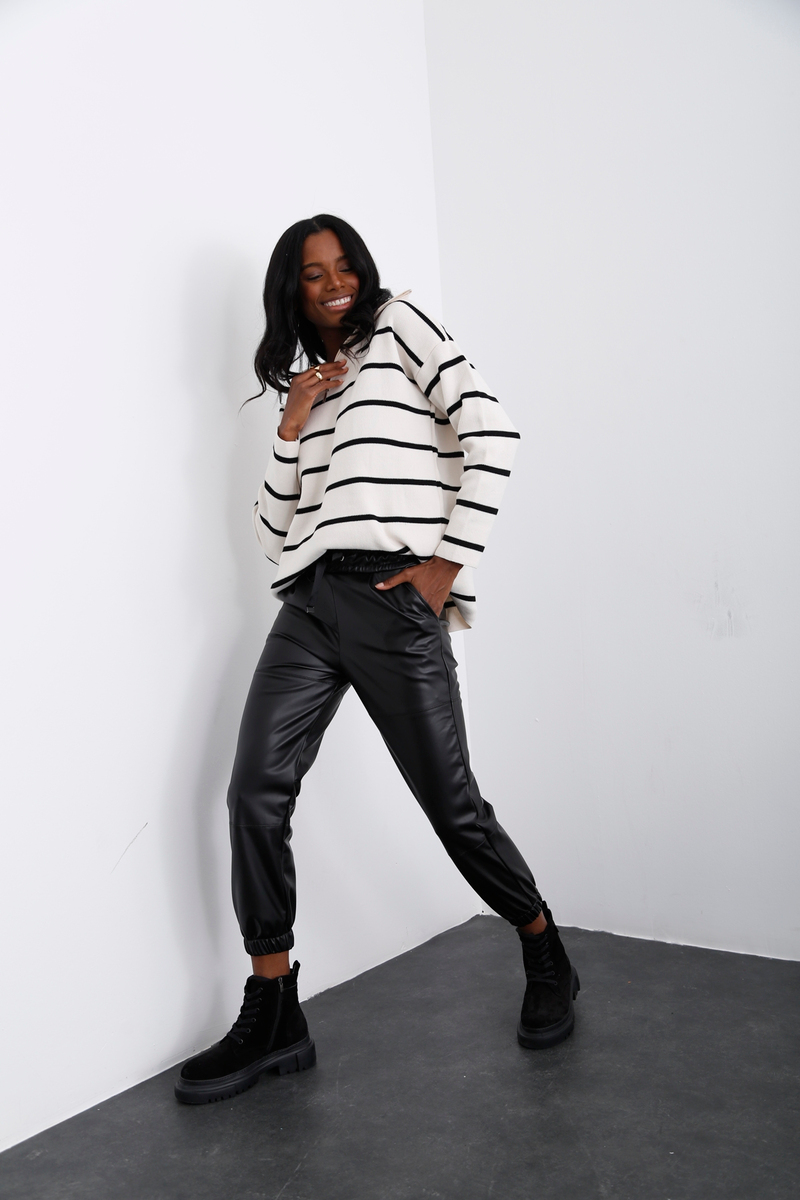 Siyah Deri Jogger Pantolon 24327