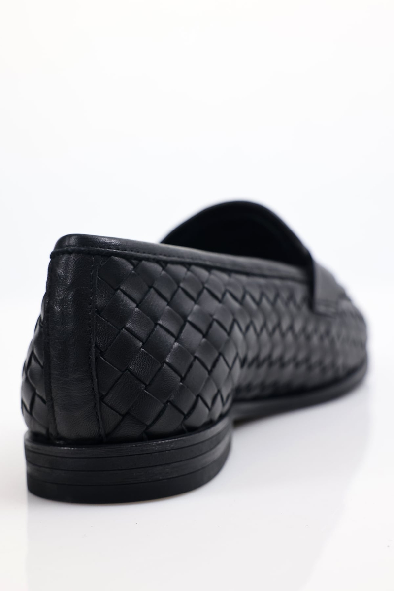 Siyah Deri Örgü Loafer 43702