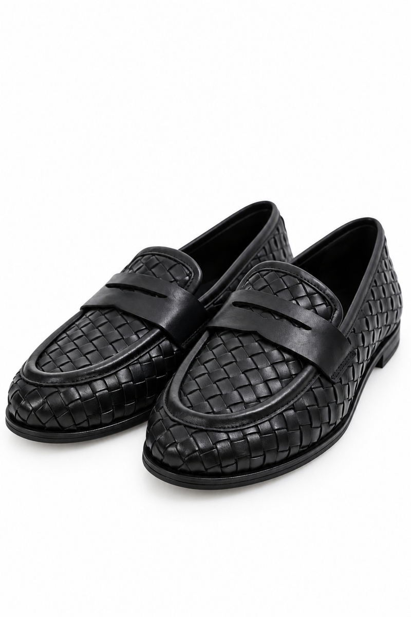 Siyah Deri Örgü Loafer 43702