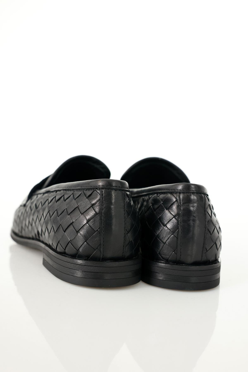 Siyah Deri Örgü Loafer 43702