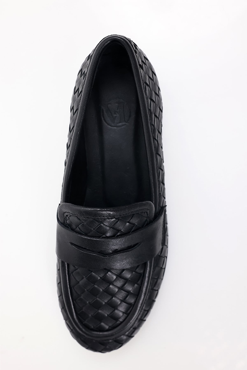 Siyah Deri Örgü Loafer 43702