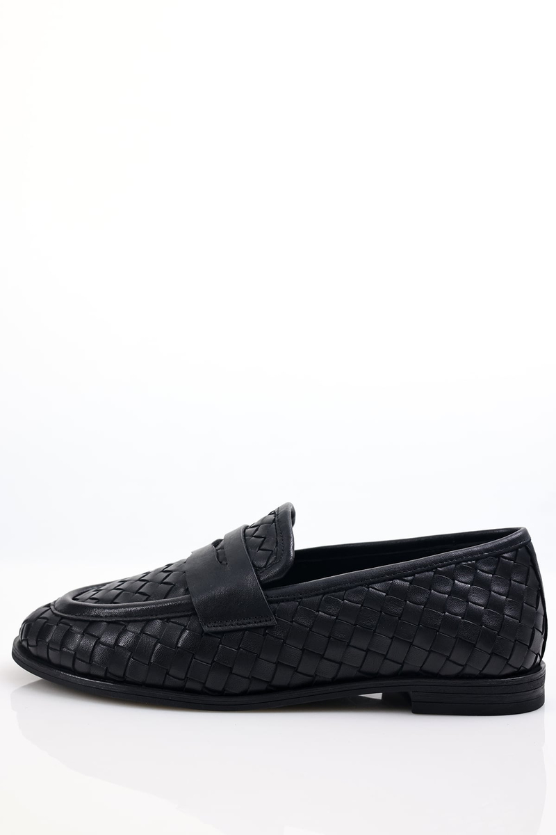 Siyah Deri Örgü Loafer 43702