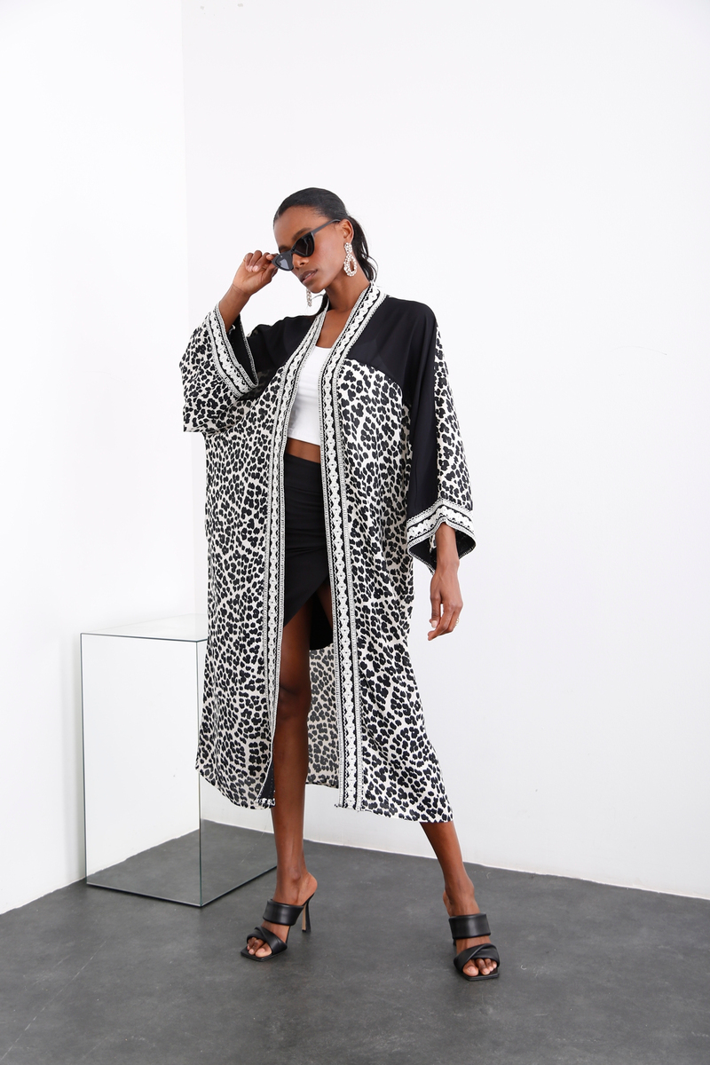 Siyah Desenli Kimono 