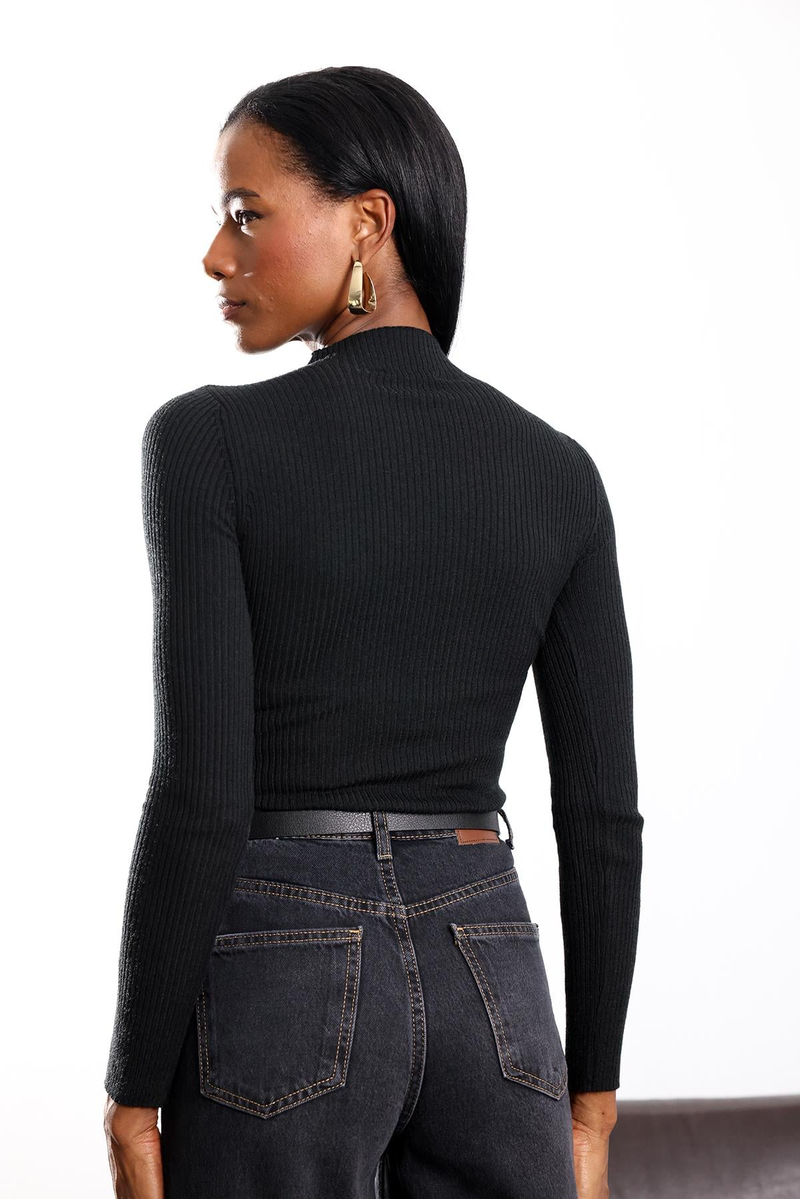 Siyah Dik Yaka Basic Triko 