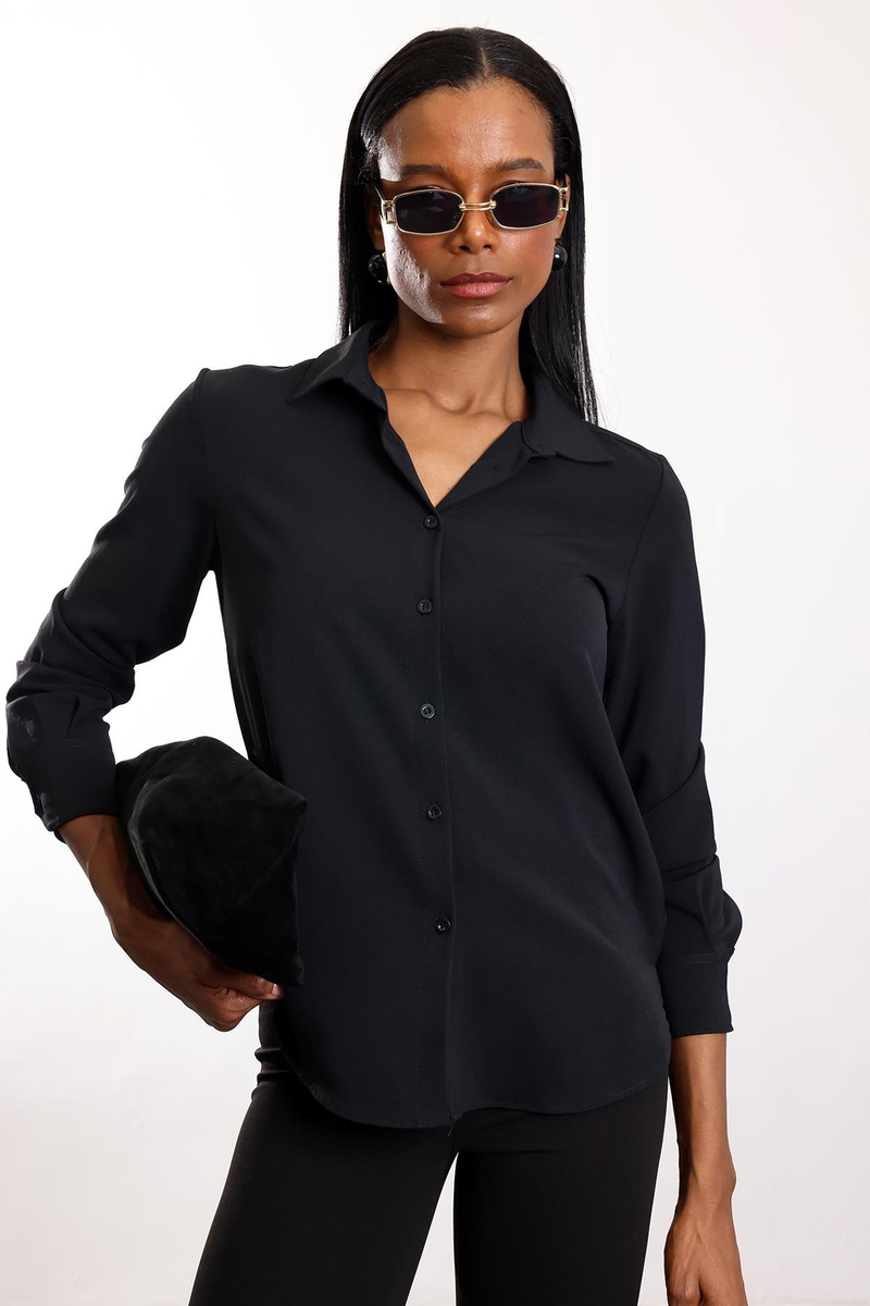 Siyah Dökümlü Krep Gömlek 2418