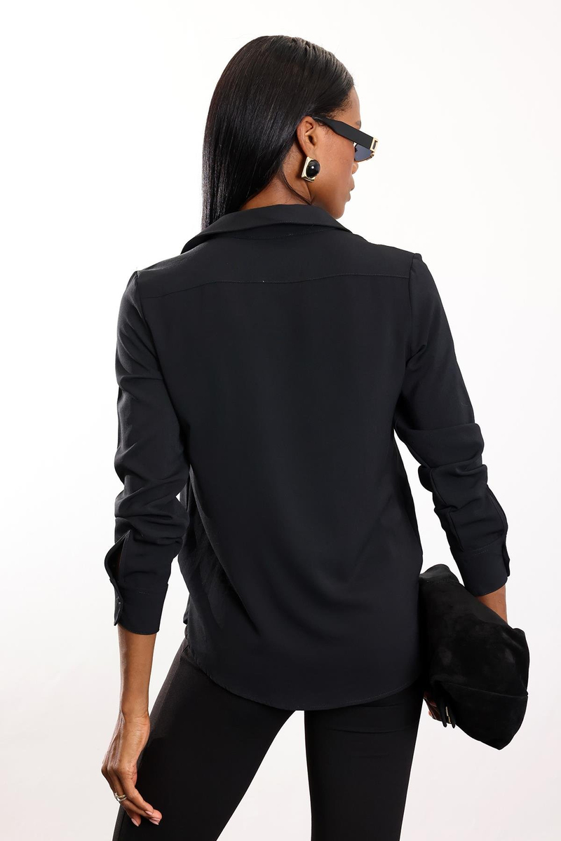 Siyah Dökümlü Krep Gömlek 2418