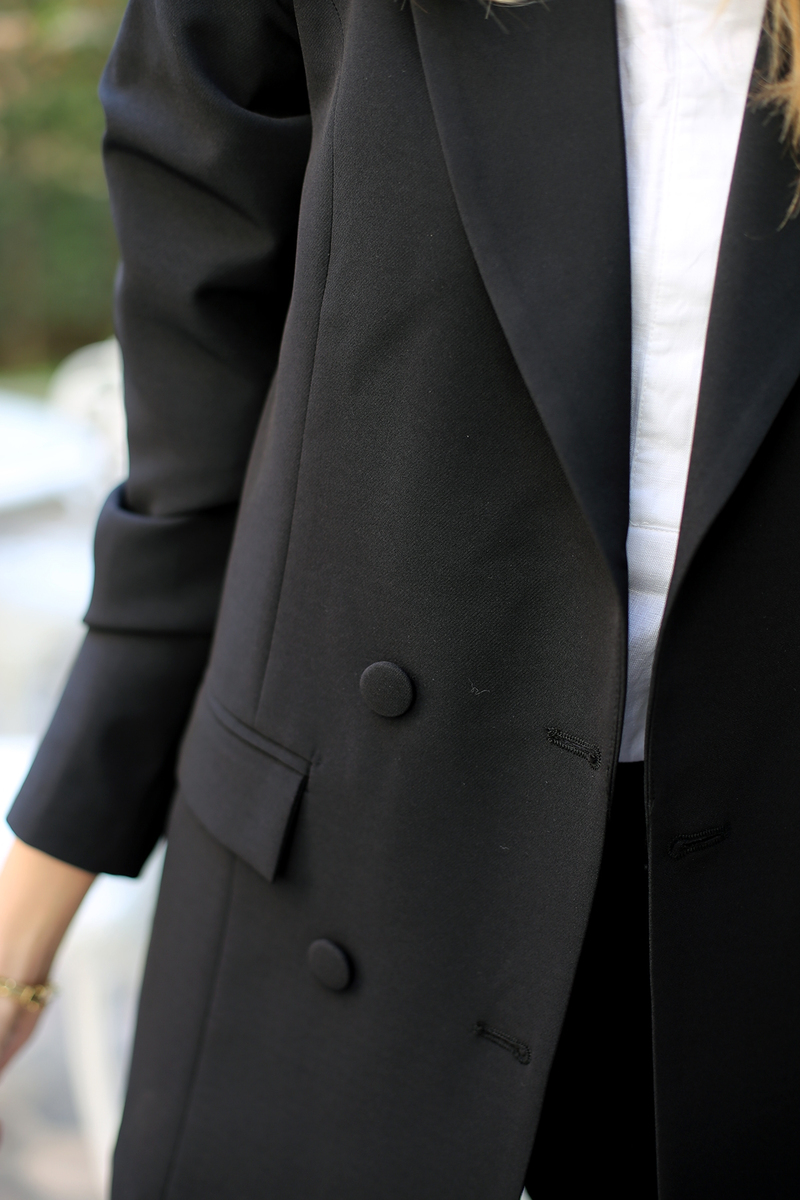 Siyah Dört Düğme Blazer Ceket