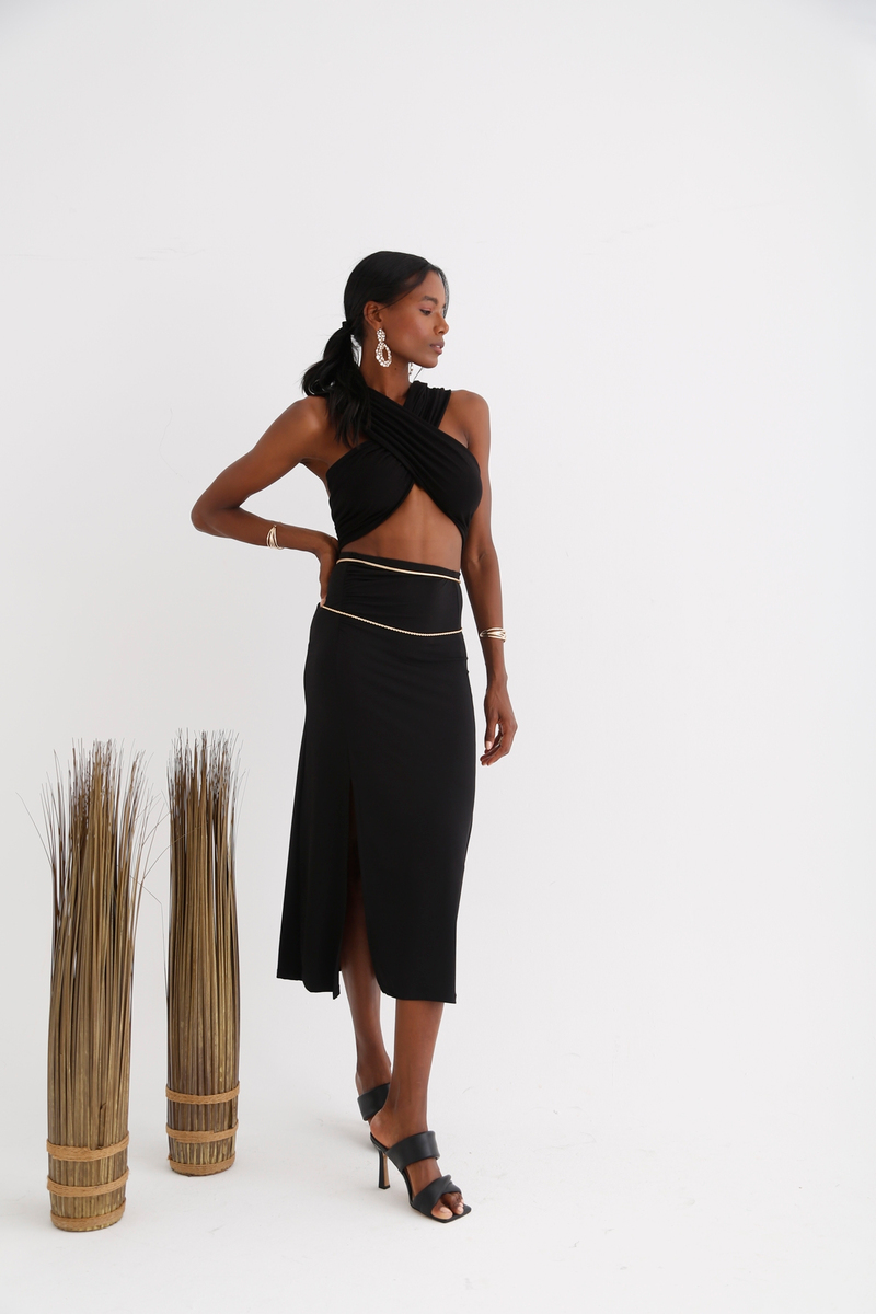 Siyah Drape Detaylı Etek 305