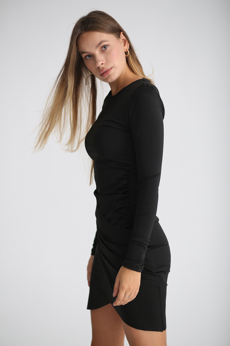 Siyah Drapeli Kalem Elbise 0068