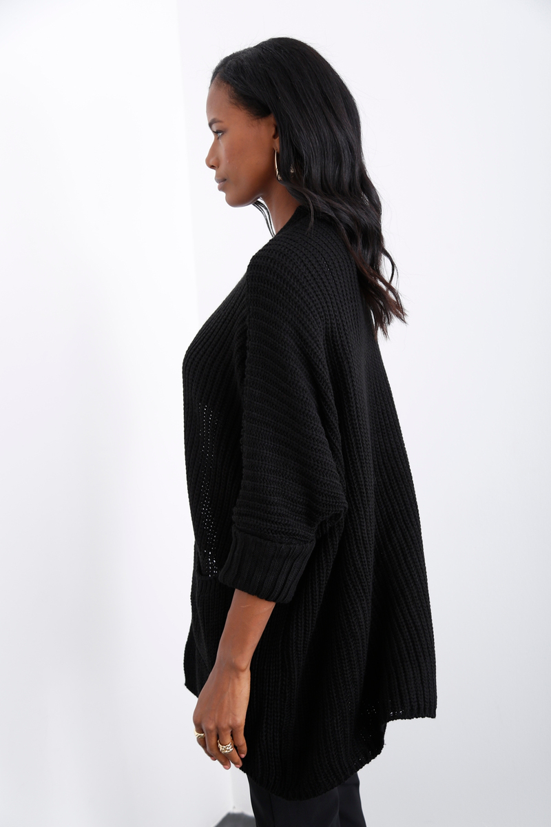 Siyah Duble Kol Oversize Hırka 