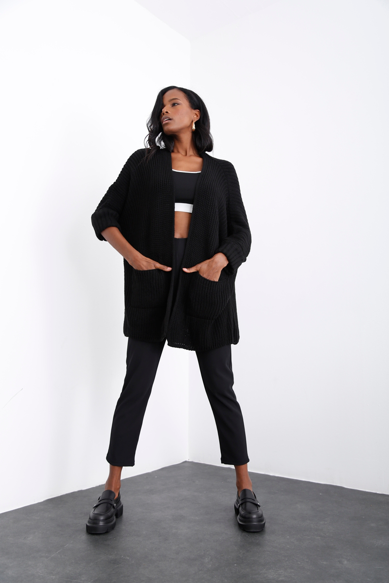 Siyah Duble Kol Oversize Hırka 