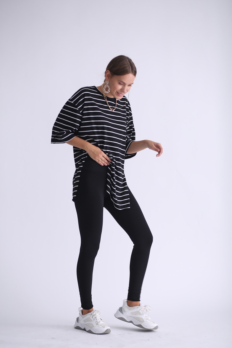 Siyah Duble Kol Yırtmaçlı Tshirt 6849
