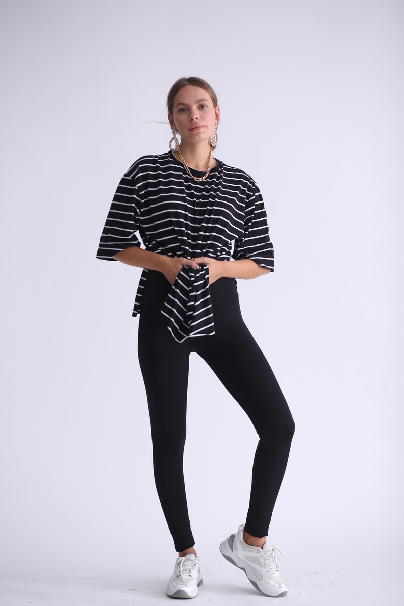Siyah Duble Kol Yırtmaçlı Tshirt 6849
