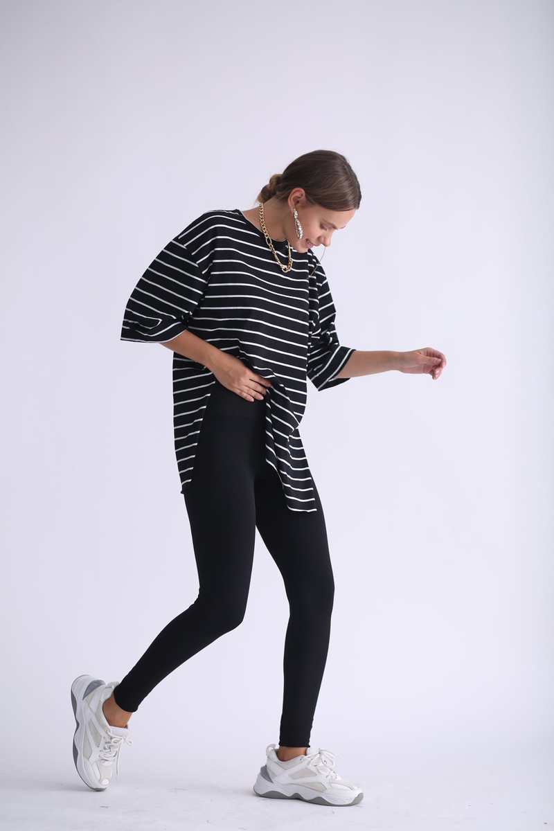 Siyah Duble Kol Yırtmaçlı Tshirt 6849