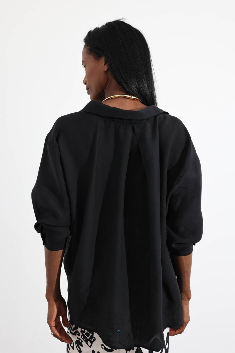 Siyah Düşük Omuzlu Oversize Gömlek 4612