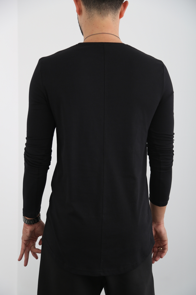 Siyah Erkek Bisiklet Yaka Uzun Kol Tshirt 13012