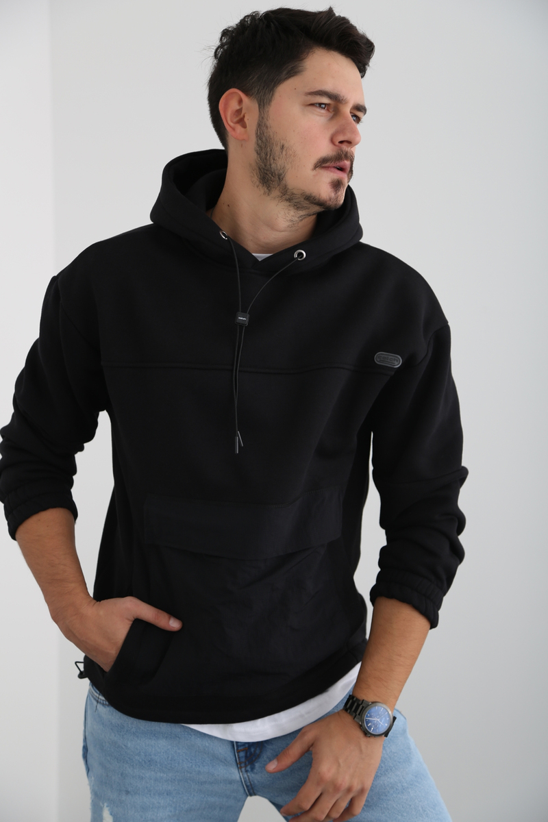 Siyah Erkek Cepli Şardonlu Sweatshirt K-271