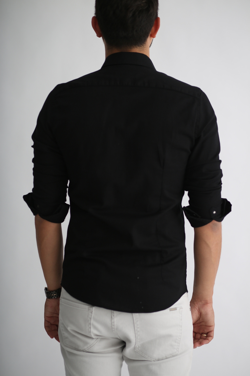 Siyah Erkek Dokuma Slim Fit Gömlek 3770