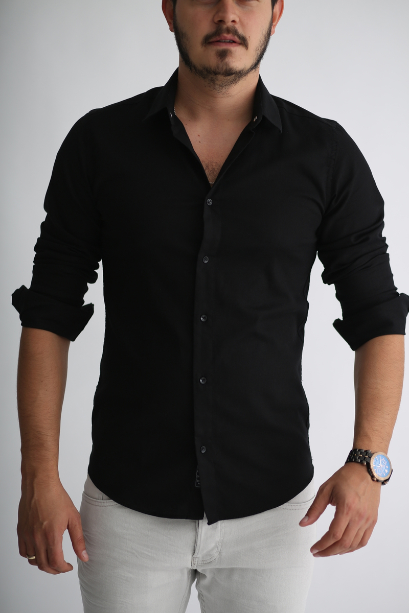 Siyah Erkek Dokuma Slim Fit Gömlek 3770